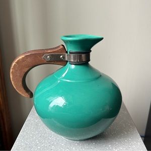 Metlox Pottery 238 Carafe Coffee Jug Vintage Ceramic w/ Wooden Handle & Stamp